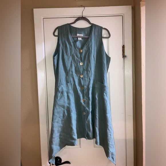 Mosaic USA Linen Tunic Top Small Lagenlook Oversized Full Button Sleeveless - Picture 1 of 5